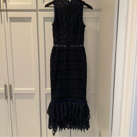 SIMKHAI Lattice Embroidered Mermaid Trumpet Dress Navy Blue and Black 2 - Picture 7 of 16